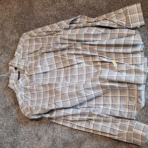 Theory taupe plaid dress shirt